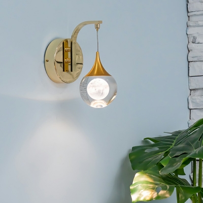 Spherical Wall Lamp Minimalist Globe Glass Wall Sconce Lighting with Arch Arm in Warm Light