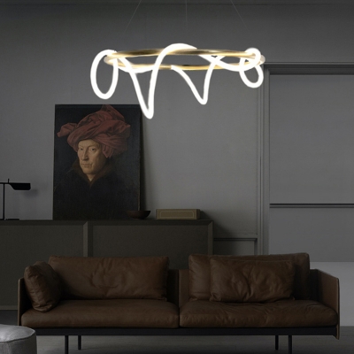 Spiral Acrylic White Pipe Suspension Lighting Modern Living Room Linear Gold Metal LED 1-Light Chandelier