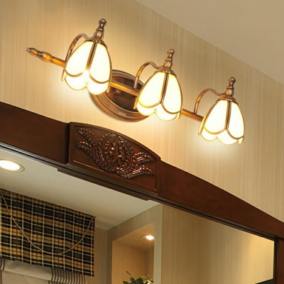 Tradicional Style Flower Glass Shades Vanity Mirror Lights Gold Metal Vanity Wall Light Fixtures for Bathroom