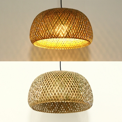 Traditional Pendant with 1 Light Bamboo Dome Shade Circle Ceiling Mount Single Pendant for Restaurant