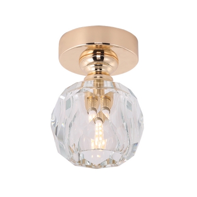 1 Head Crystal Globe Semi Flush Mount Ceiling Lighting Fixture Simplistic Style Gold Close To Ceiling Lamp