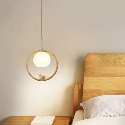 1 Light Contemporary Pendant Globe Glass Shade Circle Metal Ceiling Mount Single Pendant for Bedroom