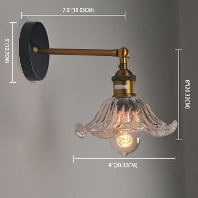 12 Inchs Wide Industrial Wall Scone with Pressed Clear Ribbed Glass Shade in Brass Finish