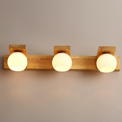 Ball Glass Shade Vanity Wall Sconce 4.5 Inchs Wide Nordic Wooden Vanity Light Fixture for Bathroom