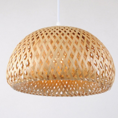 Bamboo Dome Ceiling Pendant Lamp Asian 1 Head Wooden Suspension Light for Hallway