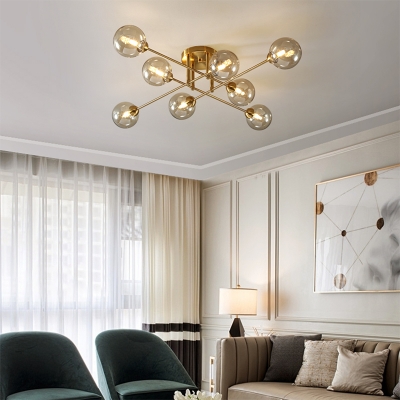 Bi-Bulb Contemporary Ceiling Light Clear Circle Glass Shade Metal Ceiling Mount Semi Flush Ceiling Light for Bedroom