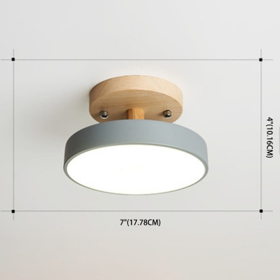 Circle Wood Ceiling Mount Ceiling Light with 1 LED Light Circle Acrylic Shade Semi Flush for Hallway