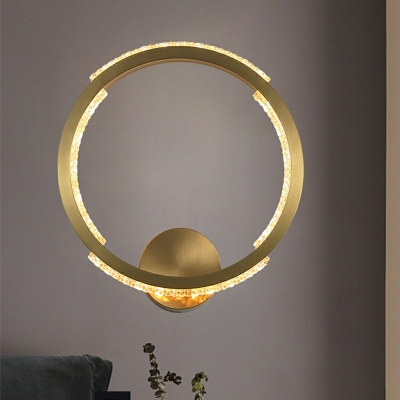 Crystal Decoration LED Postmodern Wall Lamp Metal Ring Gold 1-Light Wall Sconce