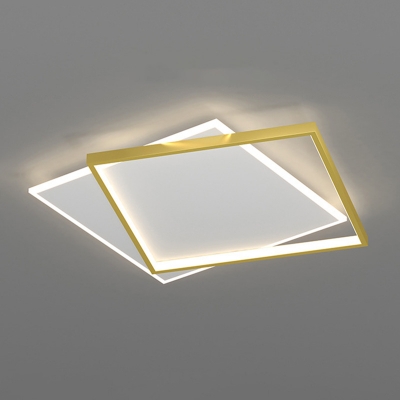 Double Square LED Flush Mount Lighting 21.5 Inchs Long Acrylic Simplicity Flush Mount Ceiling Light in Gold