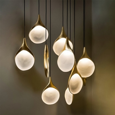 Gold Metal Minimalist Hanging Light 6.5 Inchs Wide Resin Shade Post-modern Style Mini Stairs Pendant Lamp in Gold