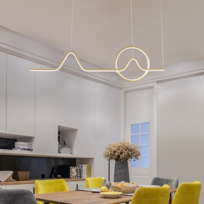 Linear Metal Simplicity LED Island Light Modern Dining Room 2-Light Island Pendant with Ring