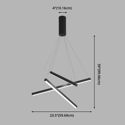 Metal Crossed Rod Suspension Lighting Modern Bedroom Linear Black LED Chandelier
