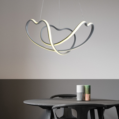 Metal Linear LED Suspension Lighting Modern Dining Room Grey 1-Light Chandelier