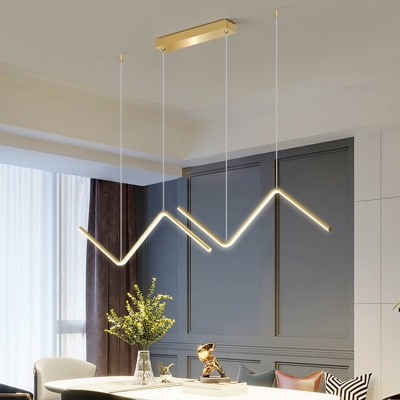Metal Linear Zigzag Design Pendant Minimalist Style Living Room LED 2-Light Hanging Lamp