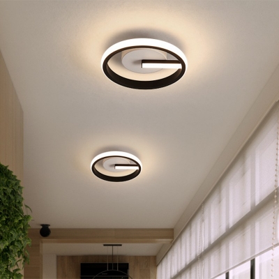 Metallic Circle Semi Flush-Mount Light Fixture Simplicity LED Close to Ceiling Lamp in Black