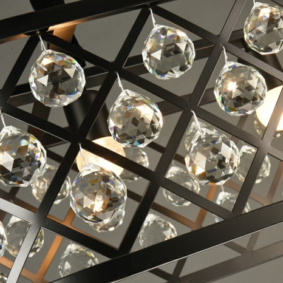 Modern Black Hanging Chandelier Light Drum Clear Crystal 4 Lights Interior Drop Lamp