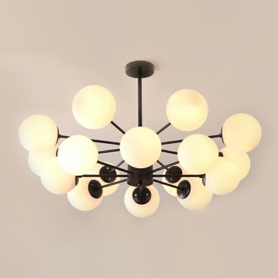 Modern Chandelier Milk White Glass Globe Shade Living Room Restaurant Hanging Lamp with 12 Inchs Height Adjustable Cord