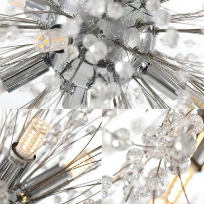Modern Simplicity Crystal Hanging Light Dandelion Shaped With 39.5 Inchs Height Adjustable Cord Lighting Pendant for Bedroom in Chrome