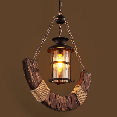 Nautical Style Restaurant 1-Light Pendant Aged Wood Arch Hanging Lantern