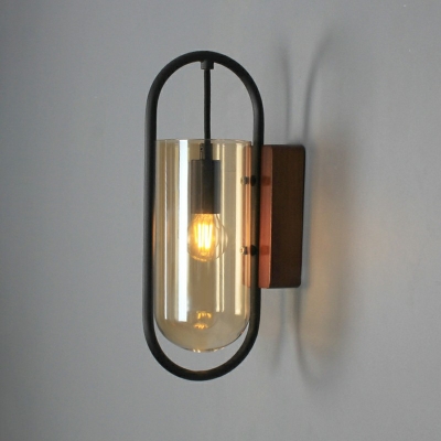 Nordic Metal Wall Mounted Light Single Light Sconce for Bedside Corridor with Glass Shade in Black