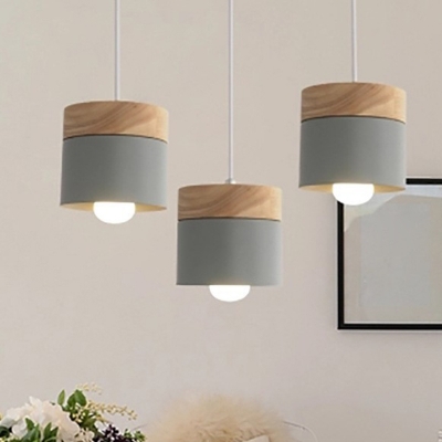 Nordic Style Hanging Light Cylinder 1 Light 5 Inchs Wide Wood Pendant Lamp for Dining Room