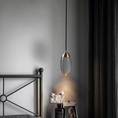 Oval Pendant Lamp Single Light Minimalist Crystal 3.5 Inchs Wide Dining Room Pendulum Light in Brass