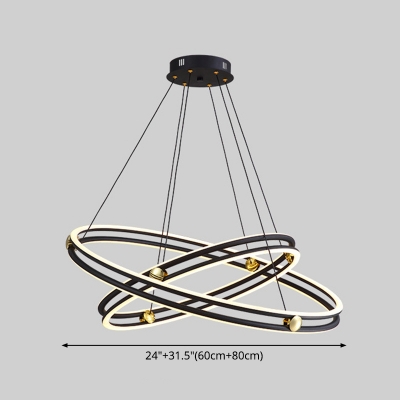 Post Modern Black Chandelier Tiered LED Light Aluminum Circular Ring Chandeliers for Dining Room