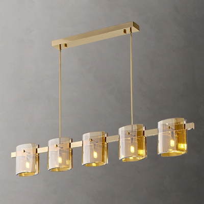 Rectangle Glass Shade Island Light Fixture Modern Metal Hanging Ceiling Lamp for Kitchen