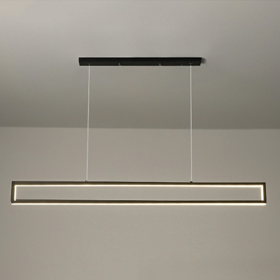 Rectangle LED Island Light 39.4 Inchs Wide Minimalist Style Metal Long Strip Kitchen Bar Suspension Lamp in Black