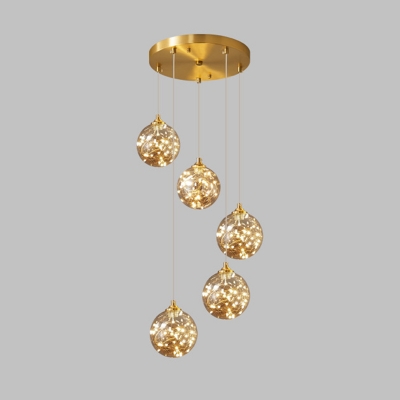 Sphere Pendant Light Kit Clear Glass 5 Inchs Wide Bedroom Hanging Lamp Kit in Brass