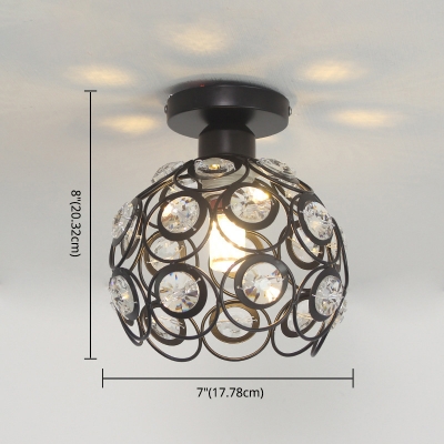 Traditional Ceiling Light Crystal Globe Shade with 1 Light Circle Metal Ceiling Mount Semi Flush Ceiling Light for Hallway