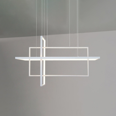 White Metal Frame Island Light Modern Kitchen Rectangle Crossed LED Island Fixture