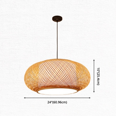 1 Light Traditional Pendant Lantern Bamboo Shade Circle Ceiling Mount Single Pendant for Tearoom