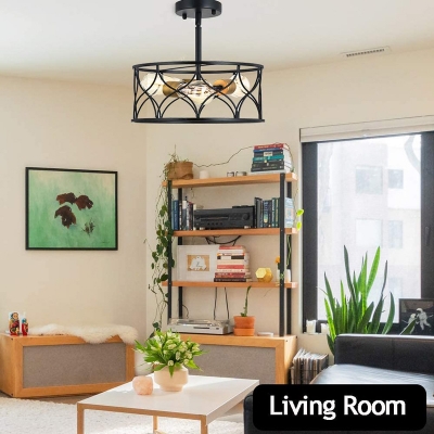 3 Light Industrial Ceiling Light Geometric Metal Shade Circle Ceiling Mount Semi Flush for Living Room