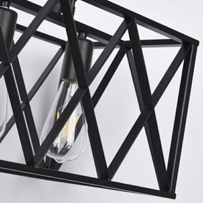 4-Lights Iron Cage Island Pendant Light Retro Industrial Style Hanging Light for Bar in Black