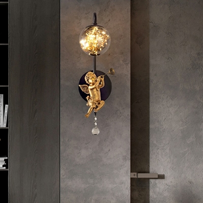 Black Light Luxury Wall Lamp Minimalist Gypsophila Glass Warm Light Wall Sconce Lighting with Cupid