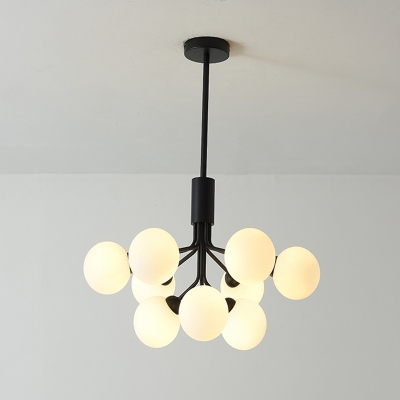 Black Molecular Chandelier Lighting Postmodern Opal Glass Hanging Pendant Light for Living Room with 19.5 Inchs Height Adjustable Cord