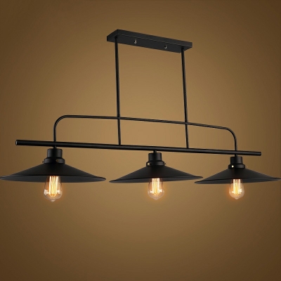 Black Wrought Iron Industrial Style Island Light 3-Light Saucer Shade Restaurant Bar Hanging Pendant Lamp