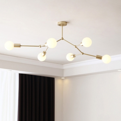 Branching Suspension Light Simple Modern White Glass 6 Light Hanging Lamp for Living Room
