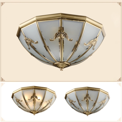 Brass Dome Flushmount Vintage Frosted White Glass 18