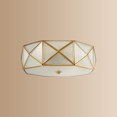 Brass Hexagon  Flush Mount Lighting Traditional Curved White Glass 6 Inchs Height Bedroom Ceiling Fixture