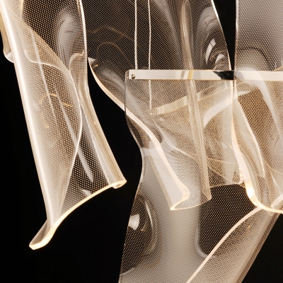 Brass Irregular Pendant Lamp Modernism Acrylic Multiple Hanging Light for Stairway in Warm Light
