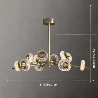 Brass Metal Modern Suspension Lighting Round Crystal Shade LED Chandelier for Living Room