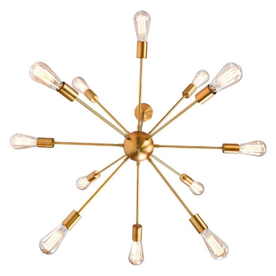 Ceiling Chandelier Industrial Naked Bulb Metal Pendant Light Fixture for Living Room in Gold