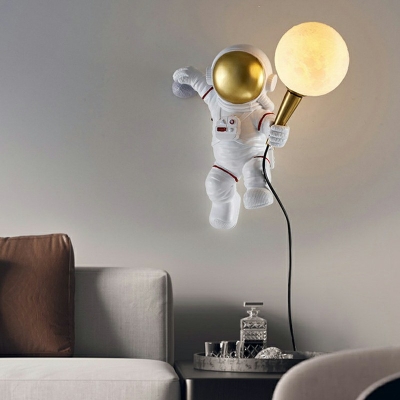 Child Bedroom Astronaut Wall Light 1 Light Resin Cartoon White LED Sconce Light