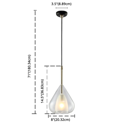 Clear Glass Teardrop Pendant Lamp Contemporary Single Light 8 Inchs Wide Hanging Light for Bedroom