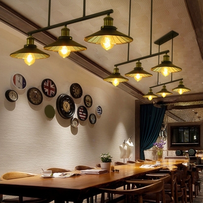 Cone Metal Shade Industrial Pendant with 3 Light Metal Ceiling Mount Island Light for Restaurant