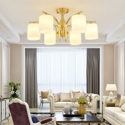 Contemporary Style Cylinder Clusters Pendant Opal Glass Living Room Radial Chandelier Pendant Light in Gold