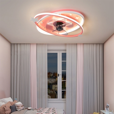 Creative Ceiling Fan Light with 1 Light Circle Acrylic Shade Metal Ceiling Mount Semi Flush for Children Bedroom