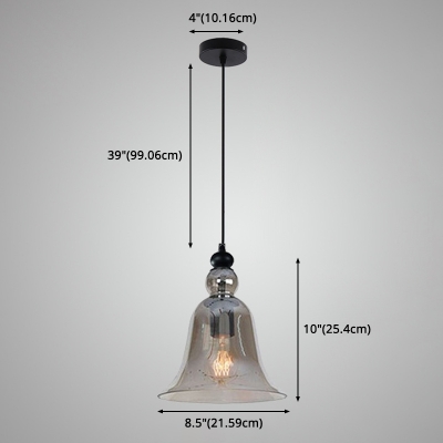 Industrial Dining Room 1-Bulb Pendant Bell Glass Shade Hanging Lamp with Metal Cord